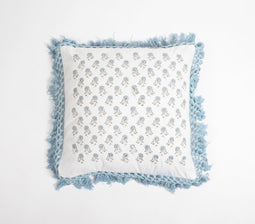 Block Printed Floral Cushion Cover with Fenced Edges
