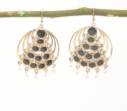 Black Glass & Gold-Toned Dangle Earrings