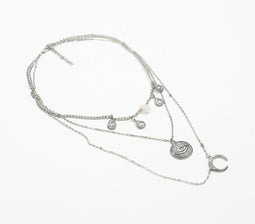 Bohemian Silver Tones Multi-Layered Necklace