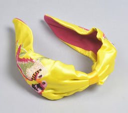 Birds-Embroidered Yellow Fabric Hair Band