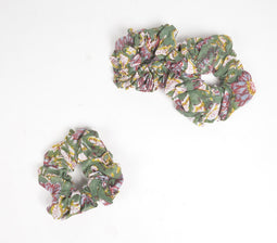 Block Printed Floral Forest Scrunchie Hair Ties set of 3