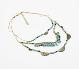 Boho Beaded Metal Statement Layered Necklace