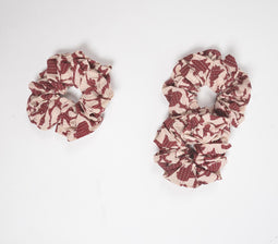 Block Printed Scarlet Floral Scrunchie Hair Ties set of 3
