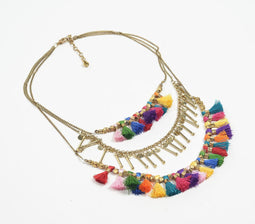 Boho-chic Colorpop Tasseled Brass Necklace