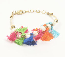 Bone Beads & Tasseled Woven Bracelet