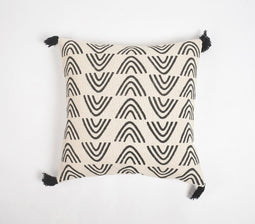 Boomerang Monochrome Cotton Tasseled Cushion Cover