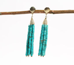 Bone-Beaded Teal Drop Earrings