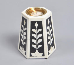Botanical Inlaid Bone & Resin Tapered Tealight Holder