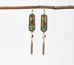 Brass & Gemstone Shoulder-Duster Earrings