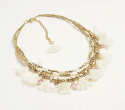 Brass Beaded & Tasseled necklace with Rose Charms