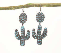 Brass Floral-Cacti Antique Dangle Earrings