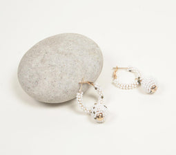 Bronze-Toned Iron & White Beaded Dangled-Hoop Earrings