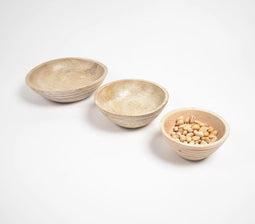 Burnt & Distressed White Wooden Bowls (Set of 3)