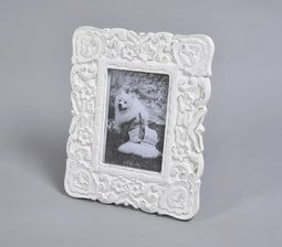 Carved Floral Deco White Photo Frame