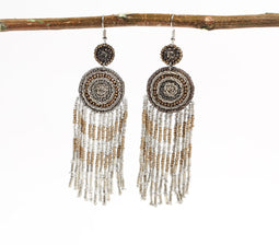 Brown Beaded Shoulder-Duster Earrings