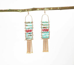 Bone Beaded Ladder Earrings with metallic accents