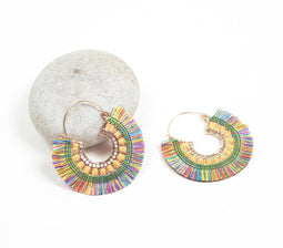 Boho Fringed variegated Hoop Earrings