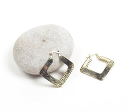 Champagne-Toned Etched Brass Huggie Diamond Earrings