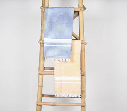 Checkered Yellow & Blue Cotton Bath Towels (set of 2)