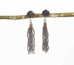 Chrome Bead Tasseled Drop Earrings