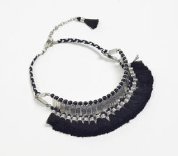 Chunky Metallic & Tasseled Monochrome Choker Necklace