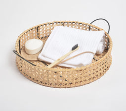 Classic Circular Handwoven Cane & Iron Tray