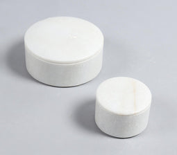 Classic Round White Marble Bowls with Lid (Set of 2)