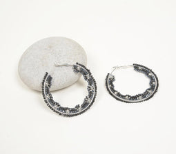 Chrome Funk Beaded Hoop Earrings