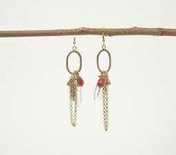 Clear Pencil Stone & Metallic Link Dangle Earrings