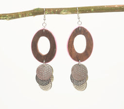 Coined on Wood Dangle Earrings