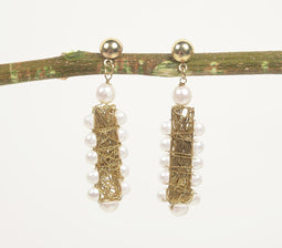 Coiled Iron & Pearl Dangle Earrings