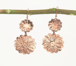 Copper-Toned Brass Floral Dangle Earrings Q