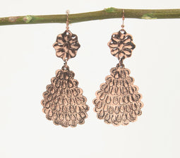 Copper-Toned Brass Floral Drop Earrings