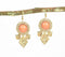 Coral Bead & Gold-Toned Textured Dangle Earrings