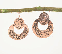 Copper-Toned Brass Floral Dangle Earrings