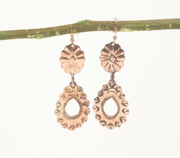 Copper-Toned Brass Antique Floral Dangle Earrings