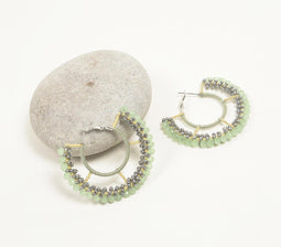 Cotton Thread-Wrapped Iron & Glass Beads Huggie Earrings