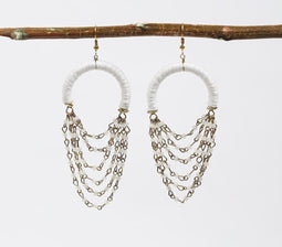 Cotton-Wrapped Brass & Beads Statement Dangle Earrings