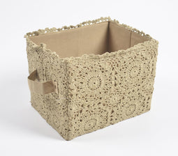 Crochet Khaki Cotton Foldable Storage Hamper