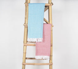 Diamond Checks Red & Blue Cotton Batch Towels (Set Of 2)