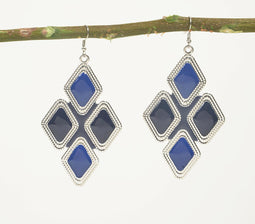Diamond-Shaped Blue-Black Dangle Earrings
