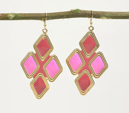 Diamond-Shaped Pink Dangle Earrings