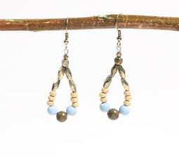 Drop-Shaped Wooden-Beaded Dangle Earrings