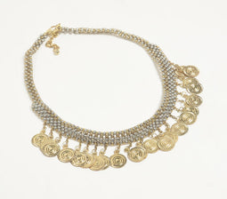 Dual-Toned Iron Coins Bib Necklace with Extension Chain