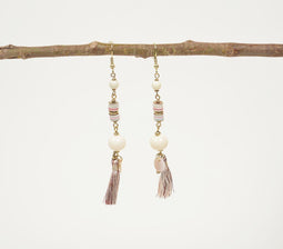 Dusty Pastel Beaded & Tasseled Dangle Earrings