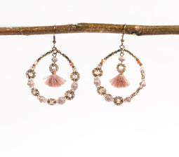 Dusty Pink Beads Tasseled Dangle Earrings