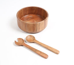 Earthy Turned Mango Wood Bowl & Spoons