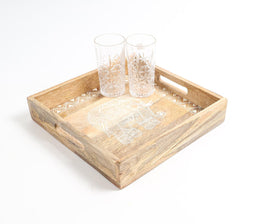 Elephant Motif Hand Painted Wooden Tray
