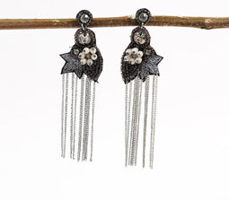 Embellished Velvet Floral Drop Earrings