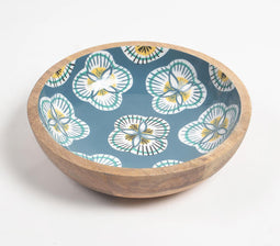Enameled Floral Motif Mango Wood Bowl